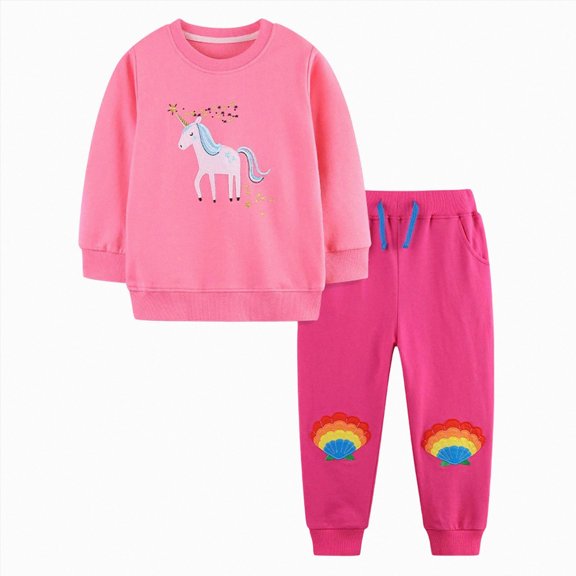 mgoYE Toddler Baby Girl Outfit Fall Winter Girl Clothes Long Sleeve Cute Cartoon Sweatshirts Pants Outfits