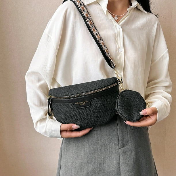 Bolso de pecho Mujer PU Cinturon de cuero Impermeable Mujer Casual Pack Negro Walmart en linea