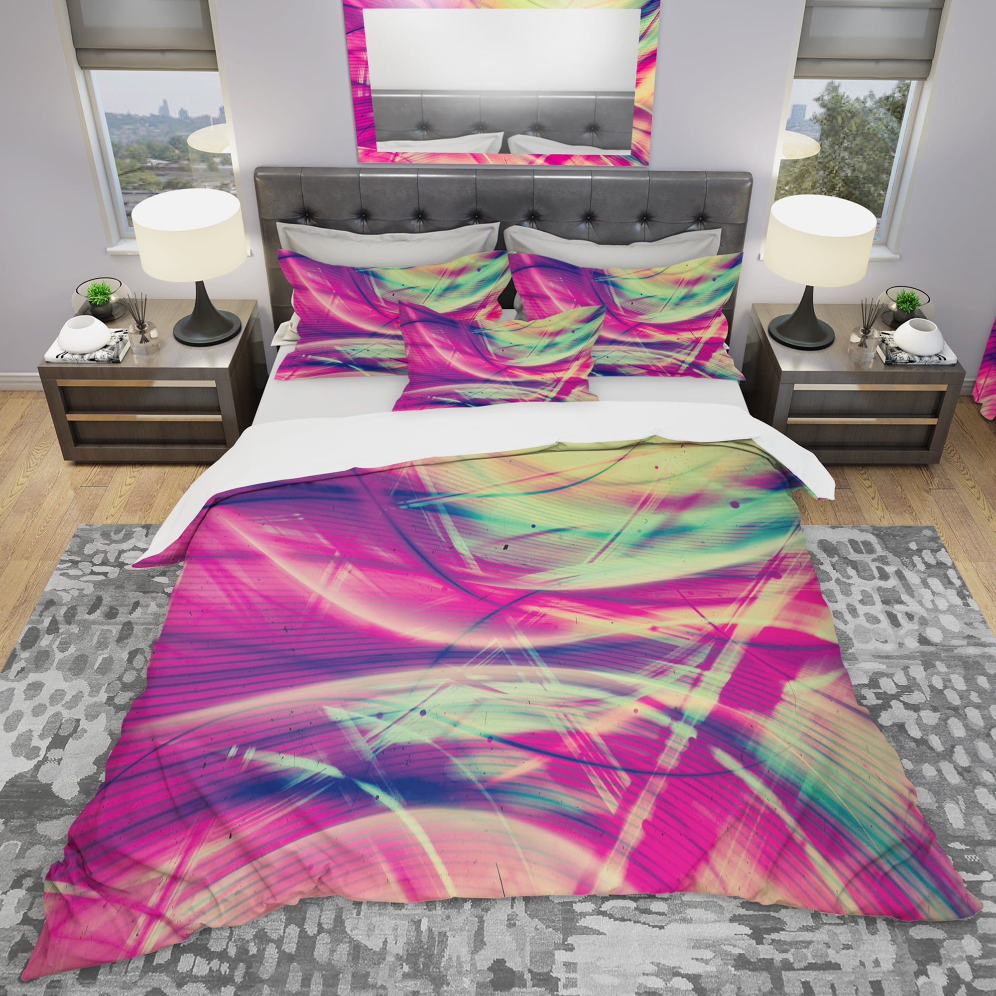 Designart 'Pink and Yellow Vintage Abstract' Modern & Contemporary Duvet Cover Set