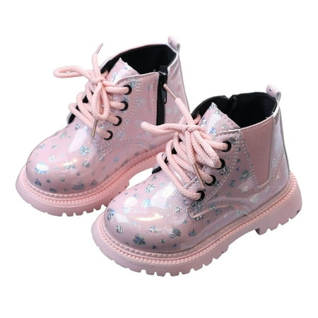 

Huesdet Girls Ankle Boots Fashion Side Zipper Boots Lace Up Waterproof Shoes for Toddler/Little Kid（Pink 9）