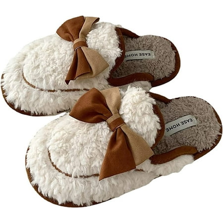 

PIKADINGNIS Fairycore Fuzzy Slippers for Women Girls Vintage Bow Fluffy Warm Slipper House Slippers for Women