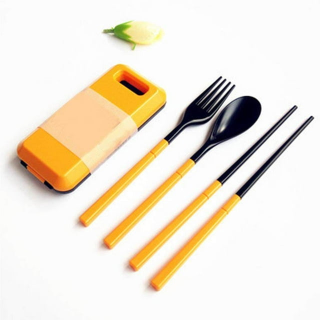 3 en 1 ABS Pliant Vaisselle Ensemble Couverts Fourchettes Ensemble avec Boîte de Rangement pour Camping en Plein Air Randonnée Voyage