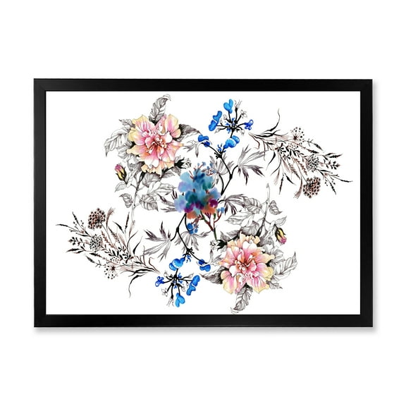 Designart 'Pink and Blue Wildflowers' Traditional Framed Art Print