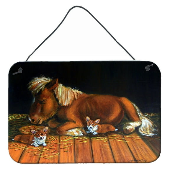Carolines Treasures 7323DS812 Corgi Snuggles the pony Wall or Door Hanging Prints 8x12 multicolor