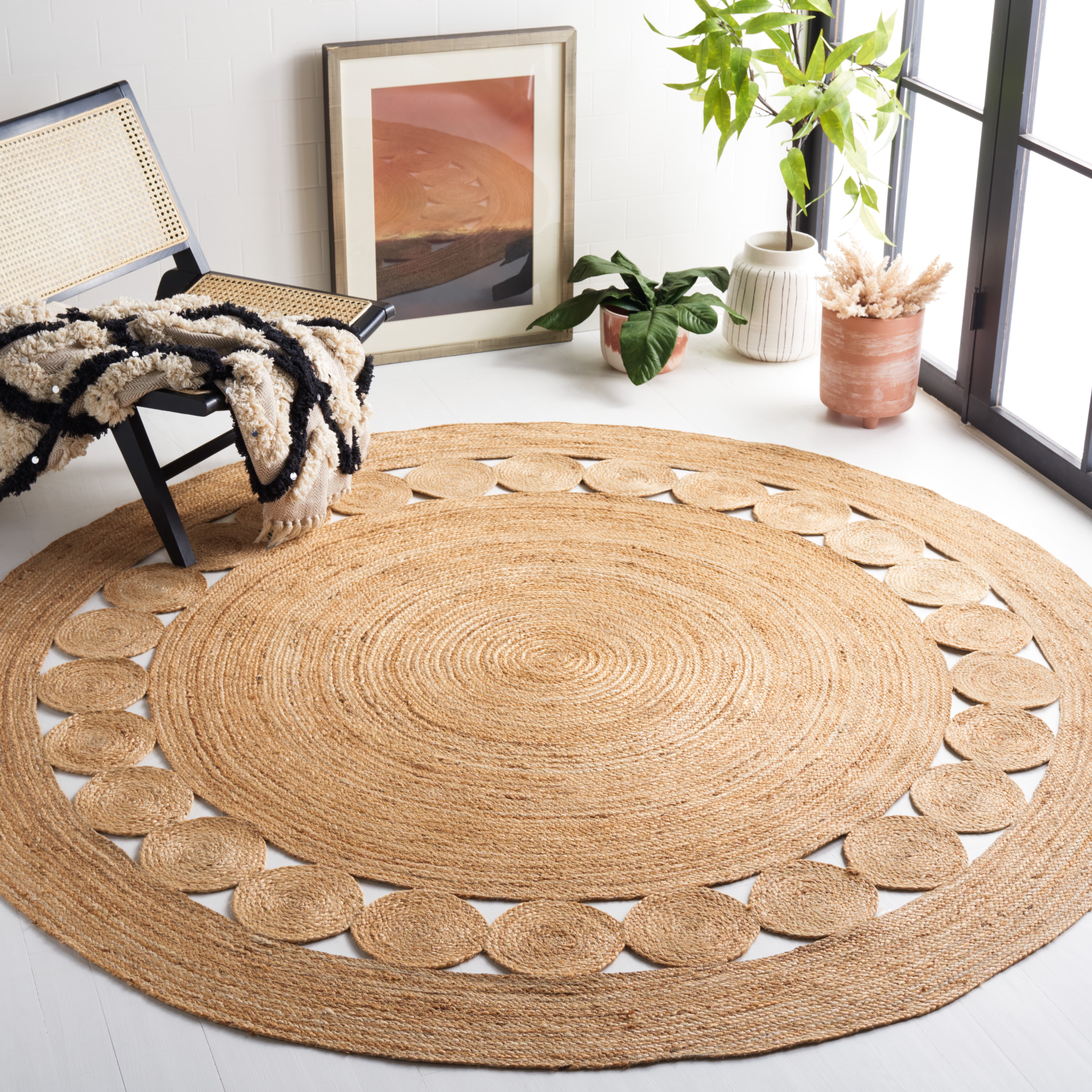 SAFAVIEH Natural Fiber Morgan Braided Jute Area Rug, Natural, 6' x 6' Round