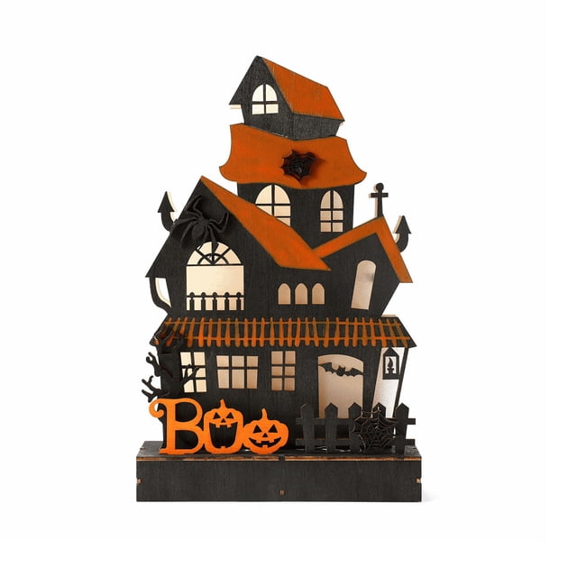 Halloween Decoración Iluminación de mesa de madera para Halloween, adornos luminosos de casa encantada de fantasmas, decoraciones de mesa de Halloween(Buy 2 save 10%)