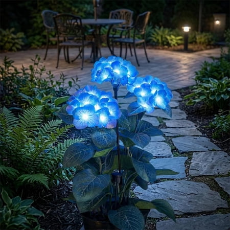 Fairy Hydrangea Lights Twinkling Tree Solar Realistic LED Flower Light IP65 Waterproof Colorful LED Flower Stake Light 15H Lighting Time Bring Your Garden Pathway Yard and Patio(2 Blue)