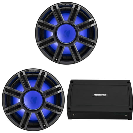 Kicker (2) 51MWE124 - MWE 12-Inch Premium Marine Subwoofer (Enclosure) 4-ohm & 48KXMA5004 Marine Amp Bundle