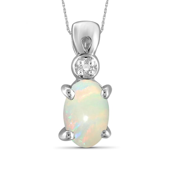 JewelersClub Silver Necklaces for Women –Silver Necklace for Women .925 Sterling Silver – Opal Necklace Centerpiece, White Diamond Accents – Hypoallergenic Pendant