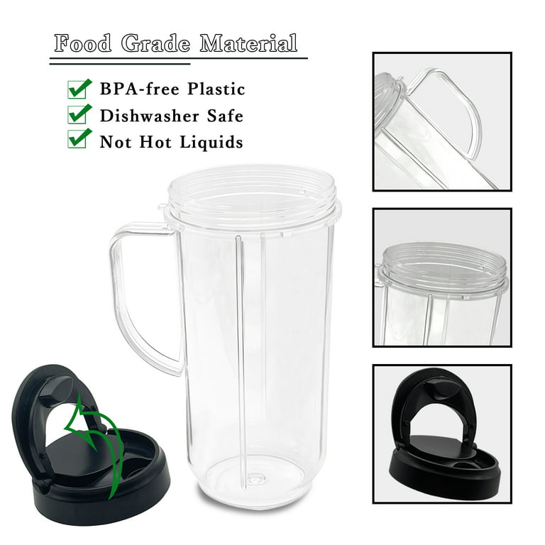 2 Pack Magic Bullet Blender Cups Tall 22oz Cup with Flip Top To-Go Lid  Replacement Part Cup Mug with Handle Compatible with 250w MB1001 Magic  Bullet