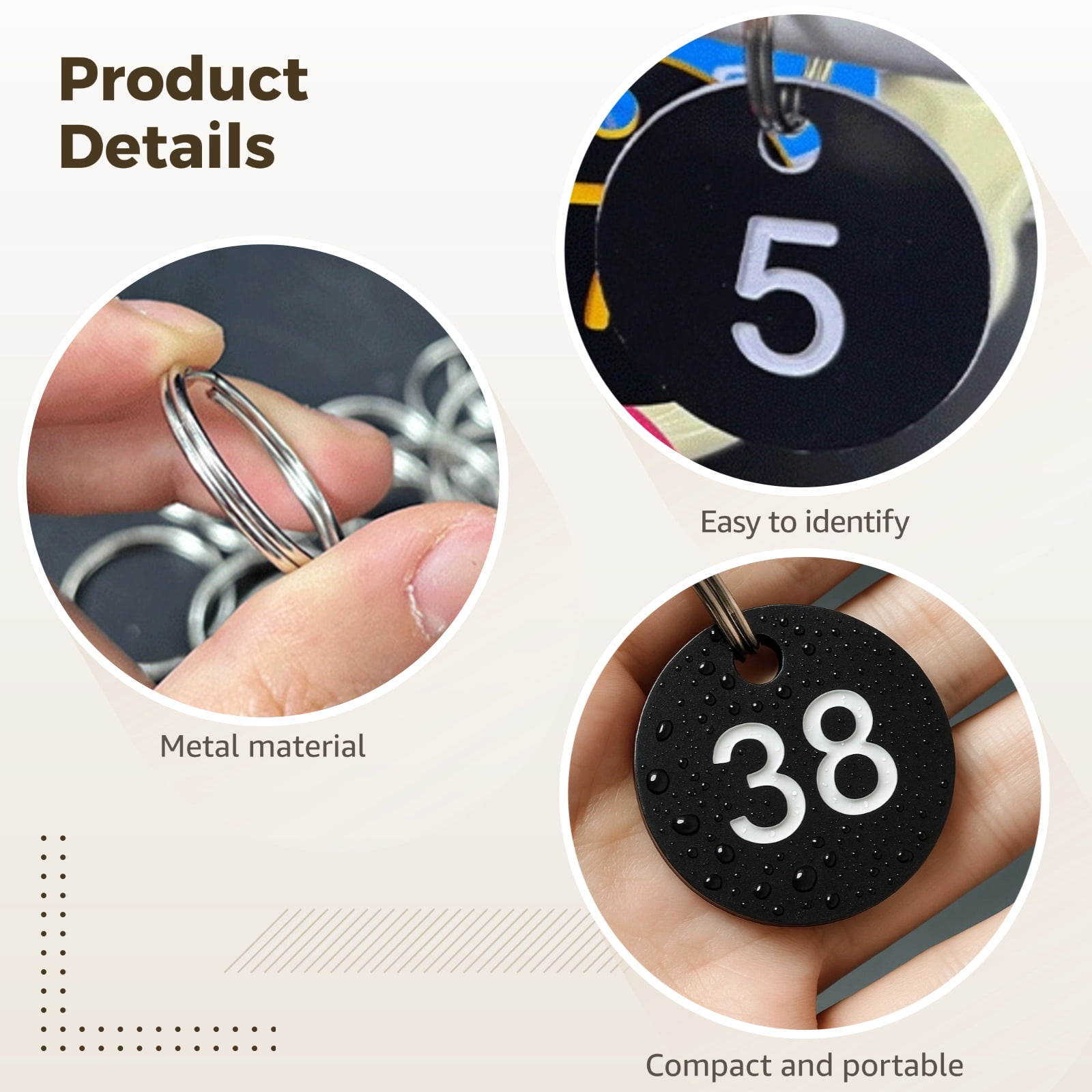 100 Pcs Numbered Key Tags, Round Black Plastic Key Identifiers, White Numbers, Key Labels with Ring for Organization, Classification, Storage, and Sorting