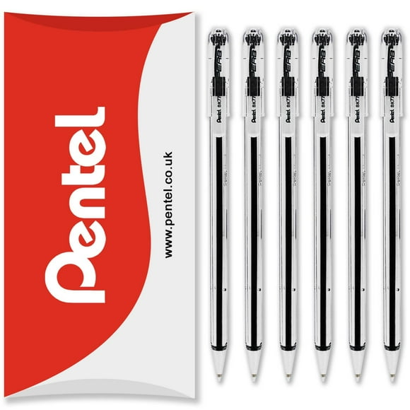 Pentel BK77 Superb Ballpoint Pens - 0.7mm Nib - Black Ink - Pack of 6 in Pillow Packaging