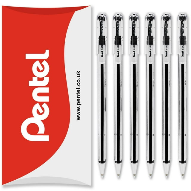 Pentel BK77 Superb Ballpoint Pens - 0.7mm Nib - Black Ink - Pack of 6 in Pillow Packaging
