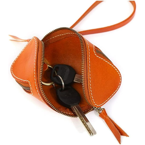 Hhhc Key Holder Wallet Cowhide Car Key Case Genuine Leather Key Chain Wallet With Zipper Hook Key Wallet Portable Coin Pocket