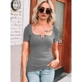 thumbnail image 5 of Summer Short Sleeve Women Puff Top Ribbed Knit Elegant Slim T Shirt Blouse Solid Tee, 5 of 5