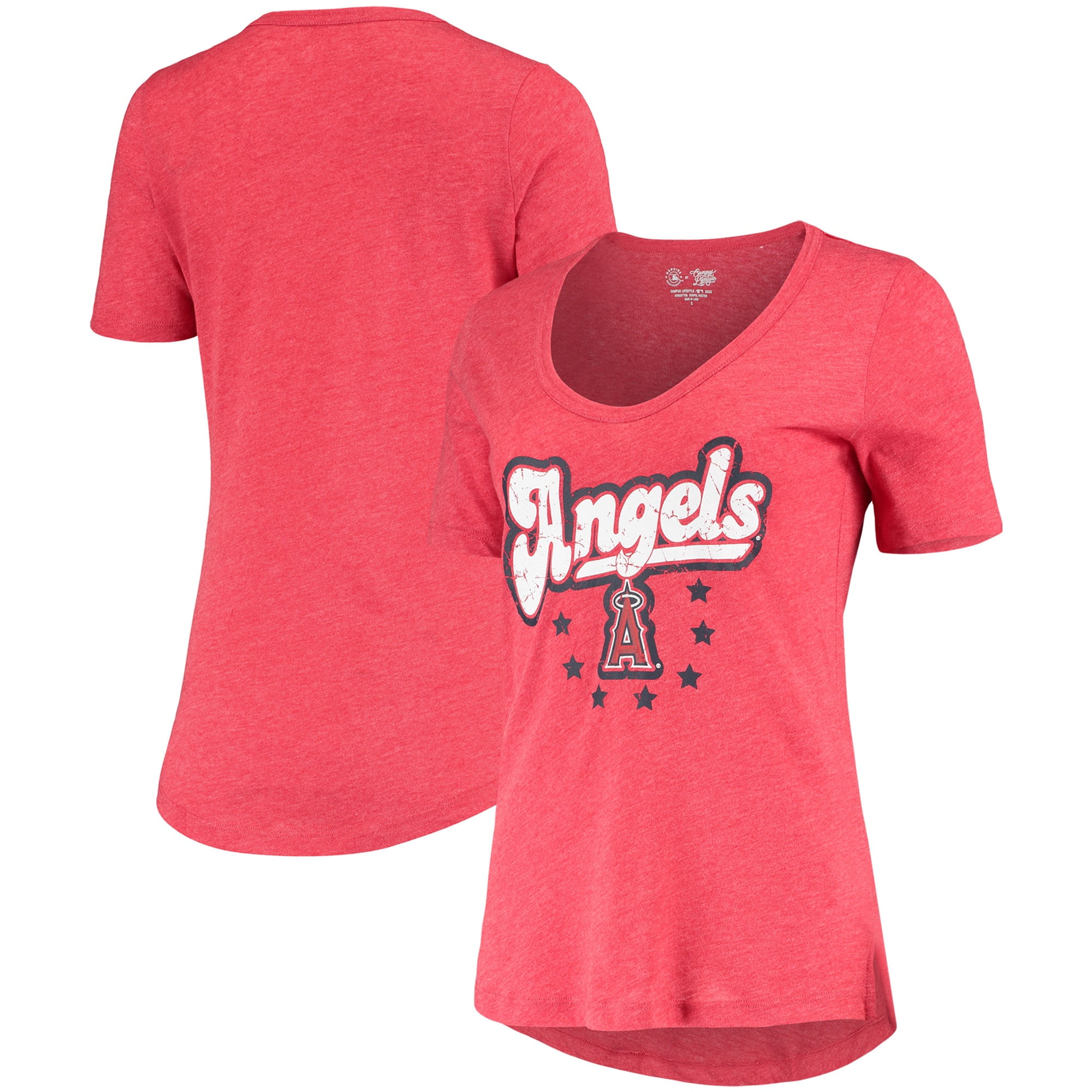 New Era Women's Los Angeles Angels Red Dip Dye V-Neck T-Shirt