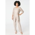 thumbnail image 3 of Roaman's Women's Plus Size Plus-Size 3 Piece 3/4 Sleeve Foil Lace Duster Pant Set, 3 of 6