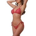 thumbnail image 4 of INSPIRAR CHIC Conjuntos de Bikini de Decoración de Concha para Mujeres de 3 Piezas con Top Halter, Parte Inferior de Triángulo con Lazo y Falda Cubierta Roja Mediana, 4 of 5