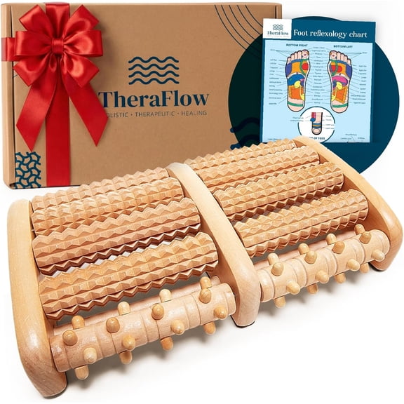 Foot Roller for Plantar Fasciitis Relief and Neuropathy Pain Relief for Feet - Wooden Foot Massager Roller Acupressure Tool with Reflexology Chart - Mom Gifts for Women and Men