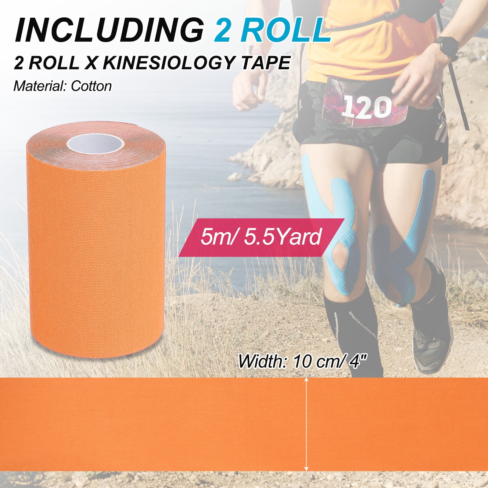Uxcell Kinesiology Tape, Adhesive Cotton Sports Muscle Support Tape Waterproof Elastic Tape for Knee Ankle Wrist Orange