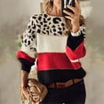 thumbnail image 4 of Women's Round Neck Leopard Print Stitching Long Sleeved Pullover Casual Knitted Sweater Basic Tops,Color Block Sweaters for Women 2024 Fashion, 4 of 7