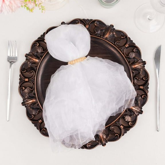 Efavormart 5 Pack White Sheer Crinkled Organza Wedding Napkins, Premium Shimmer Decorative Dinner Napkins - 21"x21"