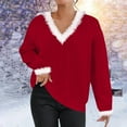 thumbnail image 2 of Swstbby Soldes d'Automne! Hauts d'Automne pour Femmes Grande Taille, Chandail Décontracté à Manches Longues Col en V Couleur Unie Rouge m, 2 of 5