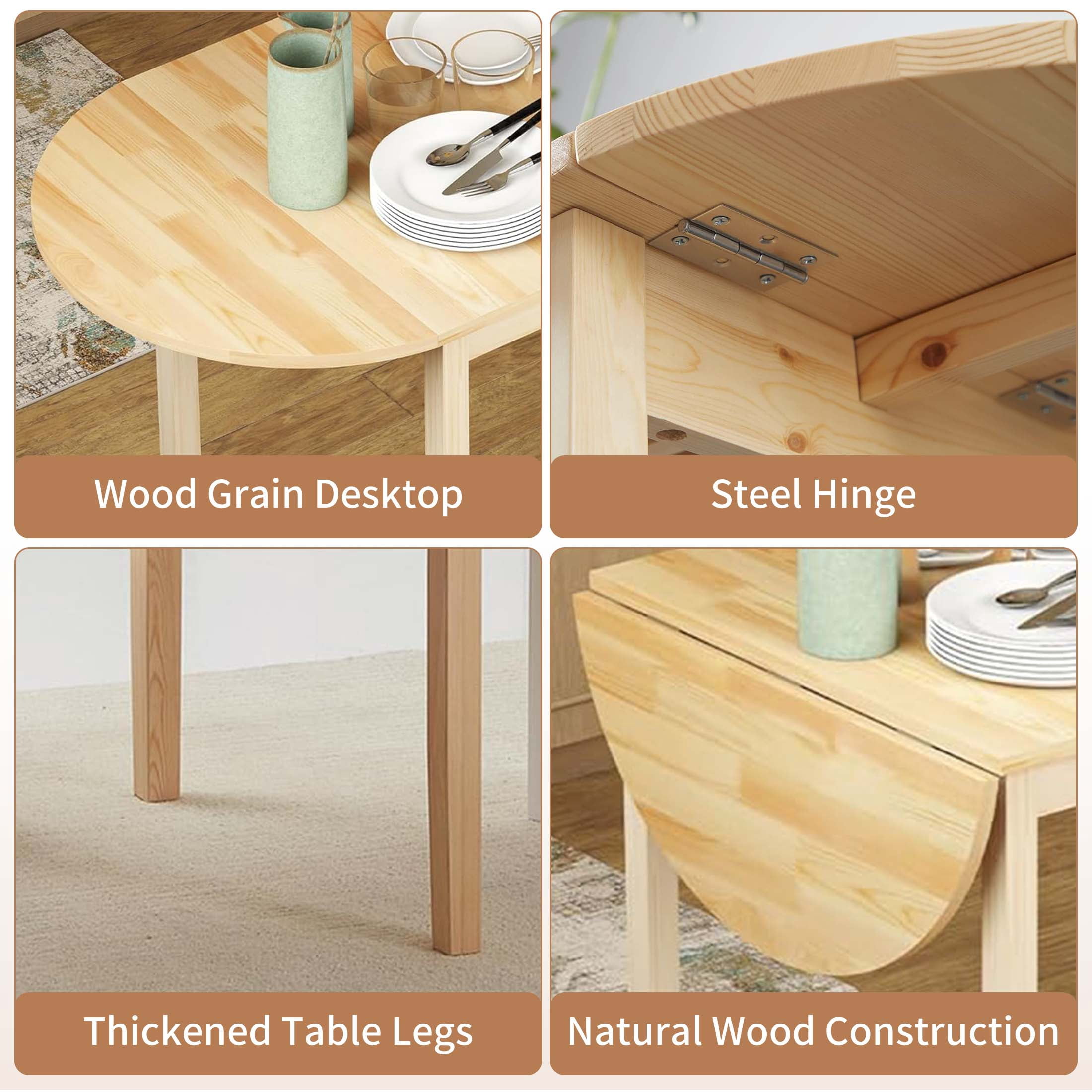 PAPROOS Extendable Dining Table, 31''-55'' Drop Leaf Kitchen Table for 6, Folding Dining Table, Solid Wood Dining Room Table, Small Dining Table for Kitchen, Breakfast Nook, Natural(Only Table)