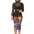 thumbnail image 2 of ICHUANYI Clearance Fashion Women Summer Mesh Print Casual Long SLeeve Top+ Skirt Set 3PCS Suit(Black, S) ICHUANYI WER2023081110763, 2 of 8