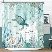 Newhomestyle Blue Shower Curtain Sea Turtle Shower Curtain Ocean Shower Curtains for Bathroom Shower Curtain Set Waterproof Fabric Shower Curtains, 72 x 72 inches