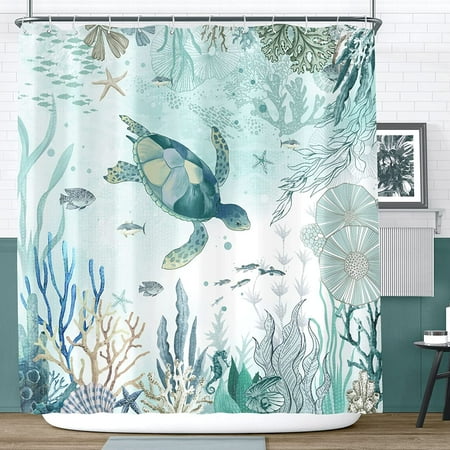 Newhomestyle Blue Shower Curtain Sea Turtle Shower Curtain Ocean Shower Curtains for Bathroom Shower Curtain Set Waterproof Fabric Shower Curtains, 72 x 72 inches