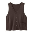 thumbnail image 5 of Womens Fall Fashion Solid Color Vest Tops Knit Sleeveless V Neck Casual Clothes Trendy Waistcoat Brown, 5 of 5