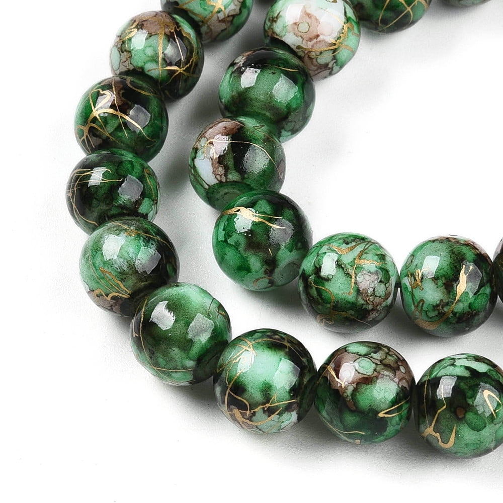 20 Strand Baking Painted Glass Beads Strands Drawbench Style Round Green 10~10.5mm Hole: 1.4mm about 82~85pcs/strand 31.10~32.28 inch