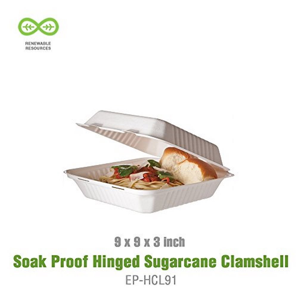 Buy EcoProducts Sugarcane Clamshell Containers, SoakProof/Hinged, 3H