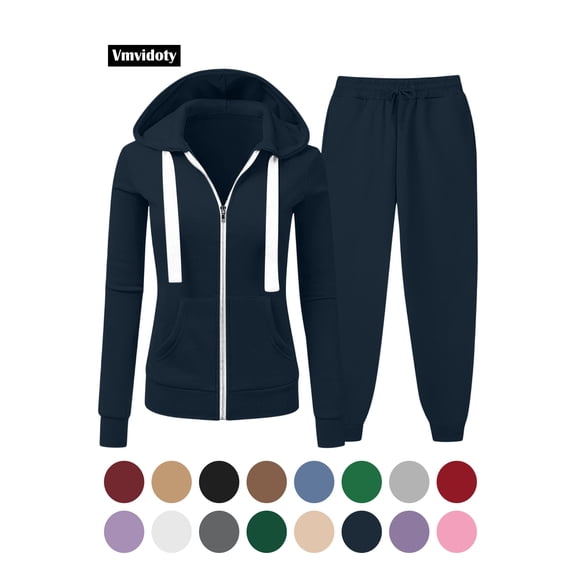 Sweatsuits for Women 2pcs Outfits Relaxed Fit Zip Up Hooded Jackets Casual Drawstring Waist Jogger Pants Fall Winter Workout Sets Navy L