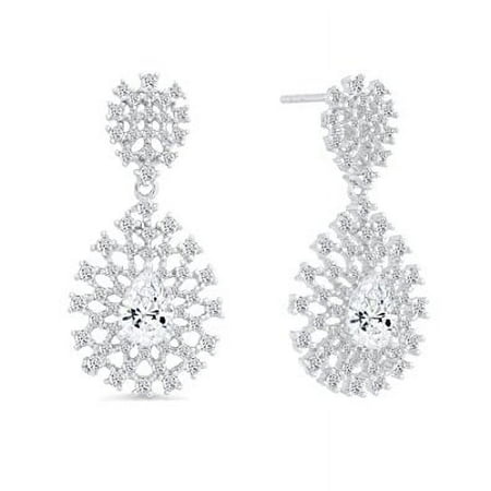 Tilo Jewelry .925 Sterling Silver Bridal Teardrop Dangle Stud Earrings with Cubic Zirconia CZ Stones for Women & Unisex