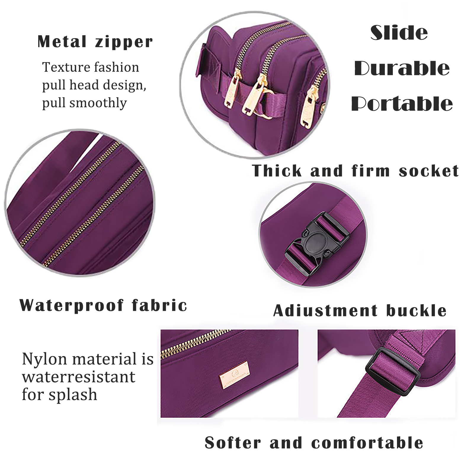 Extra Large Fashion Fanny Pack for Men Women, Waist Bag for Waterproof Hiking Running Biking Gym Outdoor Sports Travel Belt Bag Purple