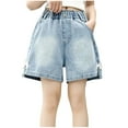 thumbnail image 2 of ITSAME Girls Denim Shorts, Stylish Bow Hem Slit Elastic Waist Summer Casual Loose Jean Shorts Blue 5T, 2 of 9