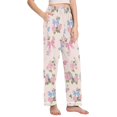 thumbnail image 2 of Dailycode Women's Pajama Pants Wide Leg Lounge Pj Bottoms With Pockets Pink Rose and Bow, 2 of 7