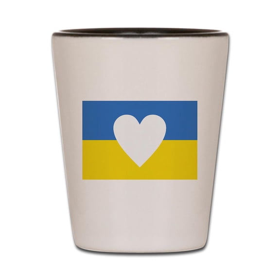 CafePress - Ukraine Heart - White/Black Shot Glass, Unique and Funny Shot Glass