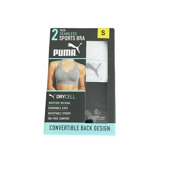 Puma Women's Convertible Seamless Sports Bra 2 Pack, Black/White Small