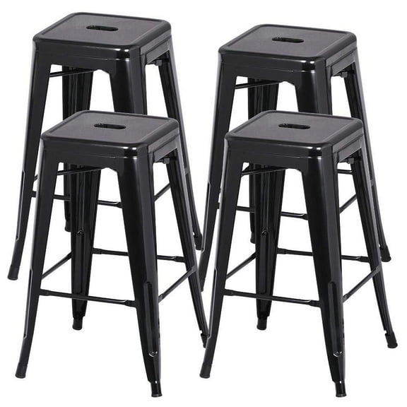 Dkelincs Upgrade Stackable Metal Bar Stools - Set of 4 Counter Height Barstools for Indoor/Outdoor Use - Backless Bar Chairs with Footrest (Black, 30")