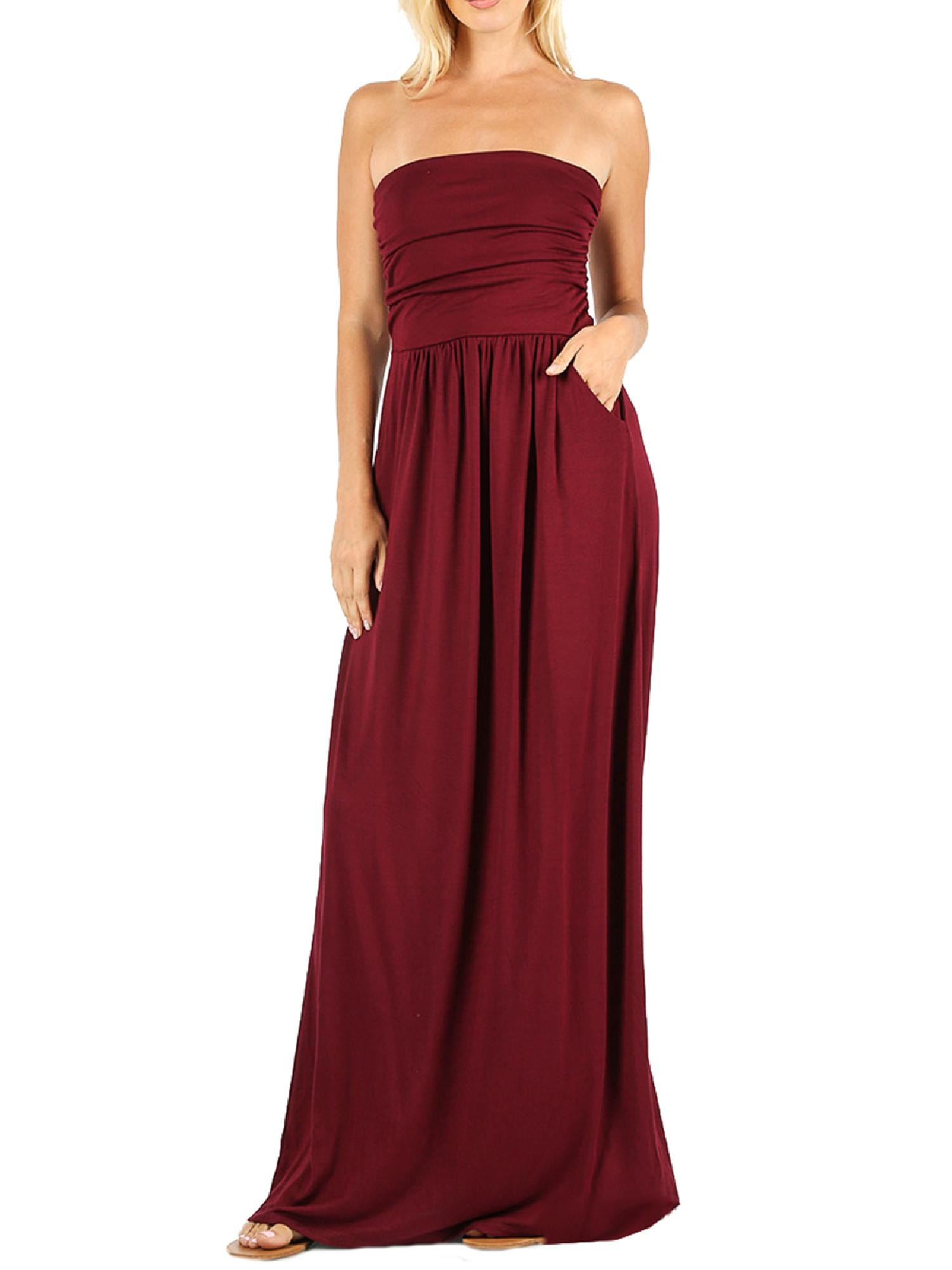 strapless maxi dress with pockets