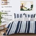 thumbnail image 3 of 3 Piece Navy Blue Duvet Cover Set Twin Size, Microfiber Comforter/Quilt Cover with Corner Ties and 2 Pillowcases, Modern White Geometric Vertical Stripes All Season Soft Bedding with Zipper Closure, 3 of 8