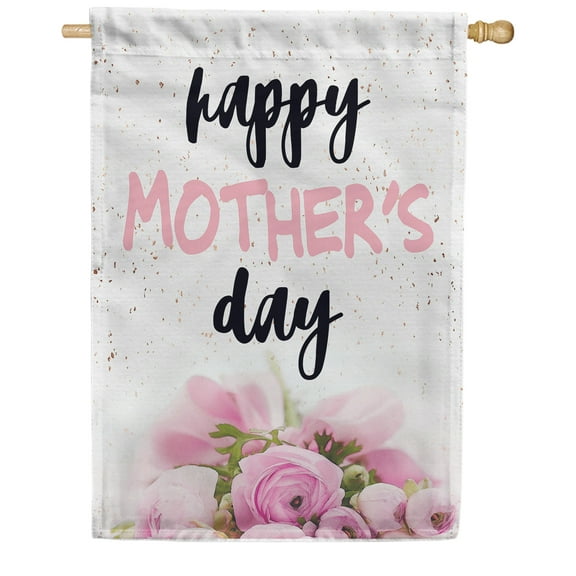 America Forever Happy Mother's Day Pink Flowers House Flag 28 x 40 inches I Love You Mom Double Sided Holiday Seasonal Yard Outdoor Decorative Floral Best Mom Flag