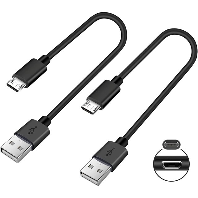 Short Micro USB Cable,2-Pack USB A Male to Micro B Android Phone Charger for Fire Stick,Roku TV Streaming Stick,Power Bank,Chromecast,PS4 Replacement,Fast Charging Cord Compatible with Kindle Tablet