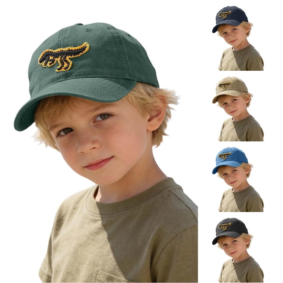 Krdevn Yellow Dinosaur Embroidery Washed Kids Baseball Cap Soft Adjustable Casual Outdoor Sun Hat for Toddler Boys Girls