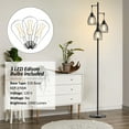 thumbnail image 3 of JURULU 70 inch Dimmable Floor Lamp, 3 x1000 LM Bulbs, Elegant Birdcage-Style Industrial Farmhouse Standing Tree Lamp, Perfect for Living Room, Bedroom, Office, Dining Room Decor - Black, 3 of 11