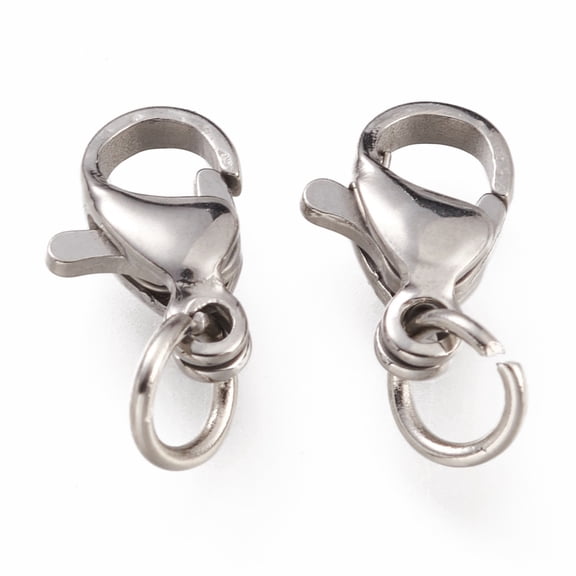 100pcs Tarnish Resistant 304 Stainless Steel Lobster Claw Clasps With Jump Ring Stainless Steel color 10x7x3mm Hole: 3.2mm Jump Ring: 5x0.6mm