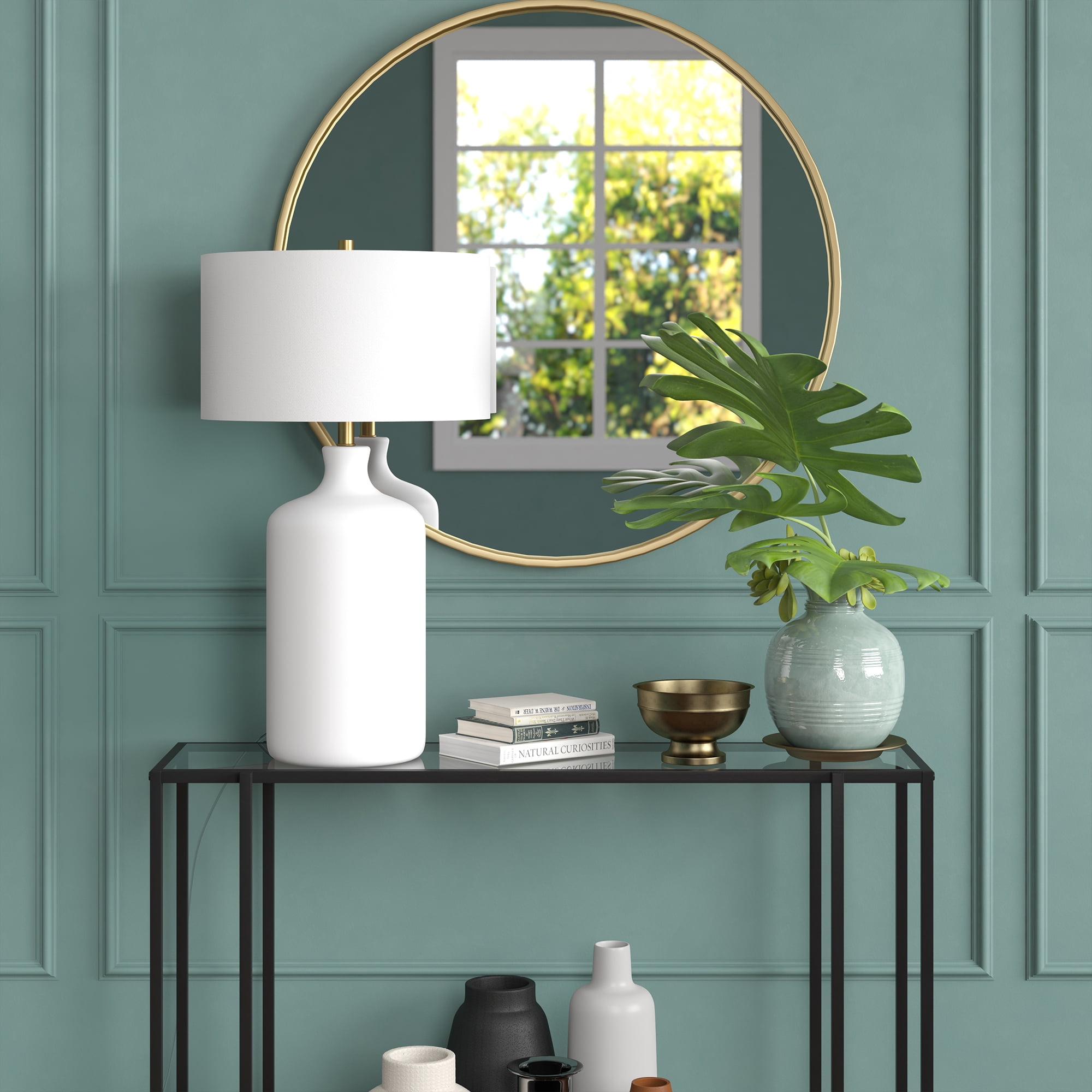 Evelyn&Zoe Sloane 29" Transitional Ceramic Table Lamp with White Drum Fabric Shade